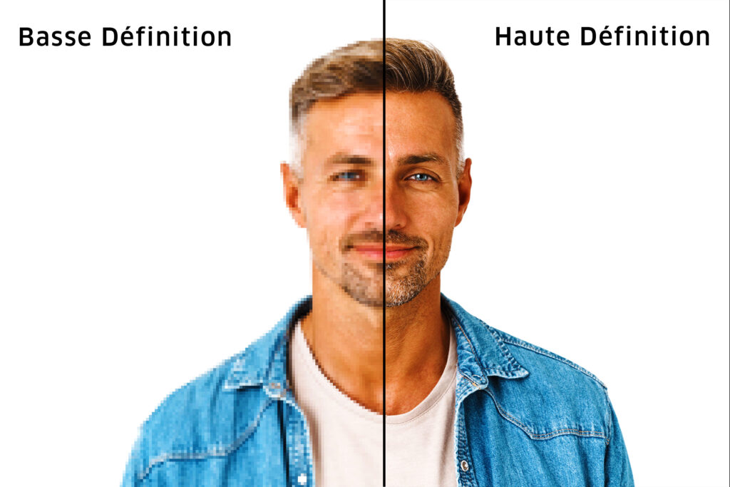 Illustration montrant une image avec une résolution de 300 DPI (points par pouce), offrant des détails nets et une qualité d'impression optimale. Ce standard est recommandé pour des impressions professionnelles, garantissant des visuels précis et sans pixellisation.