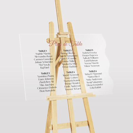 Facilitez l’installation de vos invités avec un plan de table personnalisé, élégant et harmonisé à votre thème de mariage. Plan de table pour mariage
